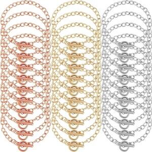 30 Piece Bracelet Chains with Toggle Clasp Link - Rose Gold, Gold, and Silver